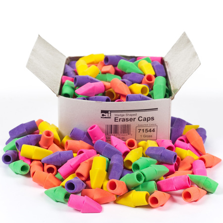 Charles Leonard Pencil Eraser Caps, Latex Free, Assorted Colors, 144 Per Box, PK6 71544